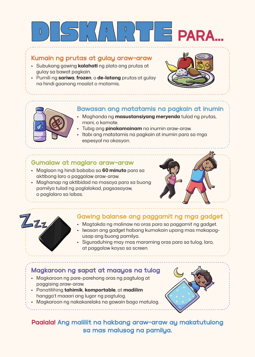 Diskarte para sa mas malusog na pamilya community health poster